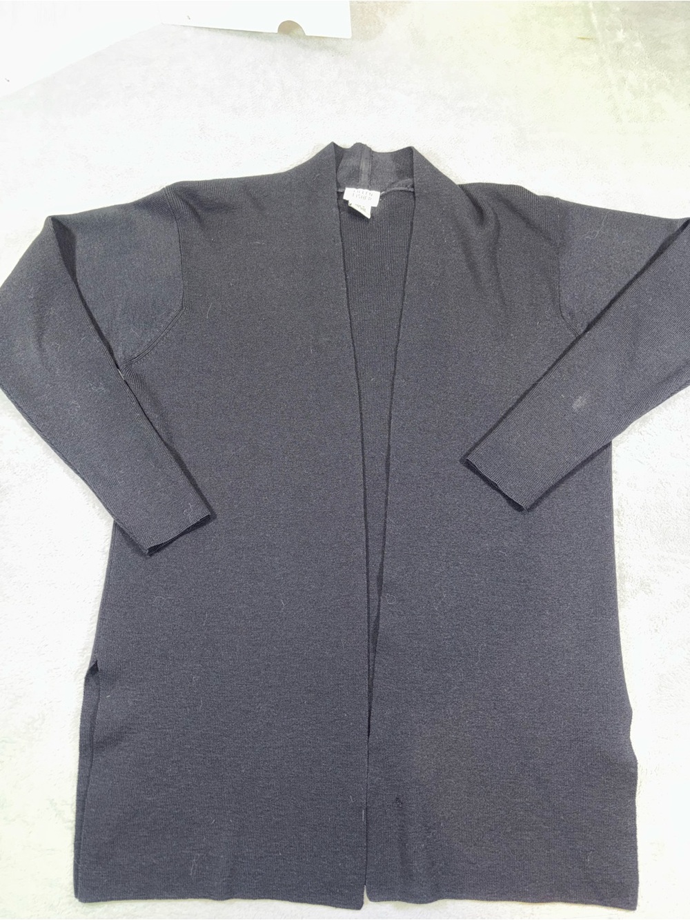 Eileen Fisher 100% Wool Open Front Long Cardigan Duster Grey Small FLAWED